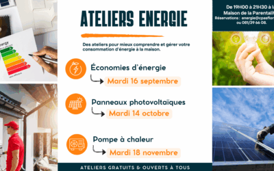 Énergie, trois ateliers gratuits pour comprendre et agir chez vous : 16/09, 14/10 et 18/11