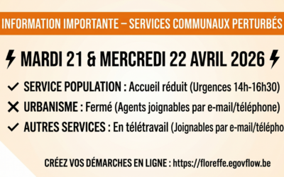 ⚡ Information importante – Perturbation des services communaux (21 & 22 avril) ⚡